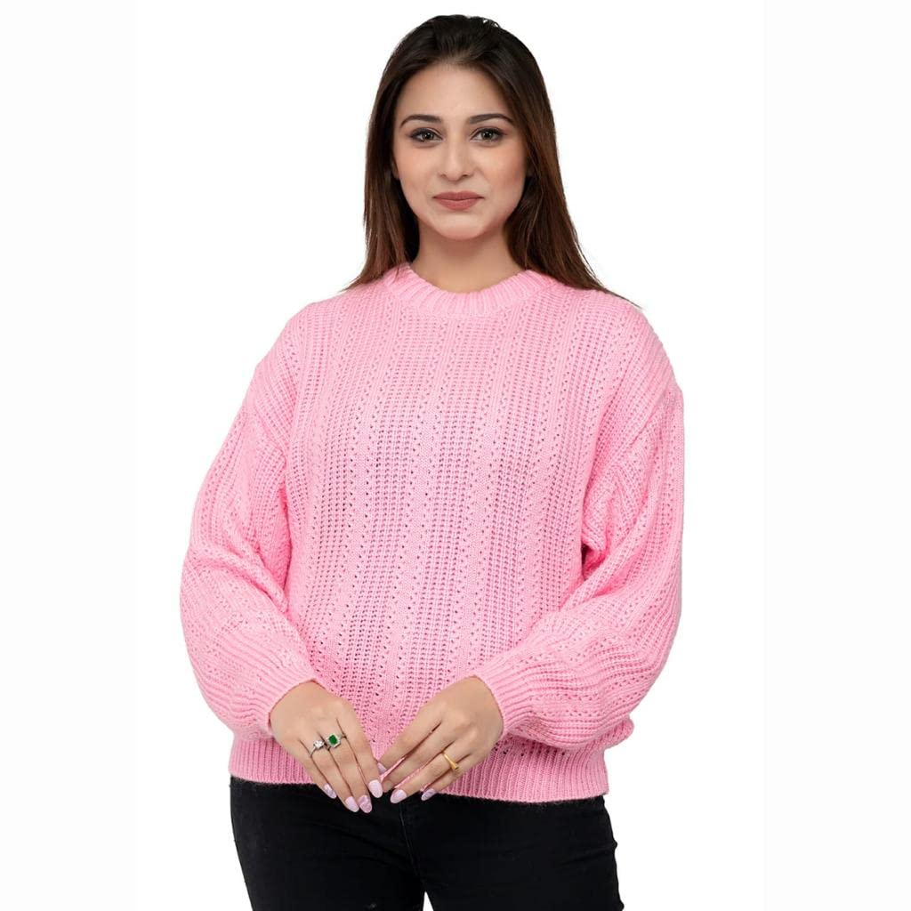 wear lusso Women's Wool Round Neck Pullover Sweater (LW-BGMD-AXU3_Light Pink-picture-11