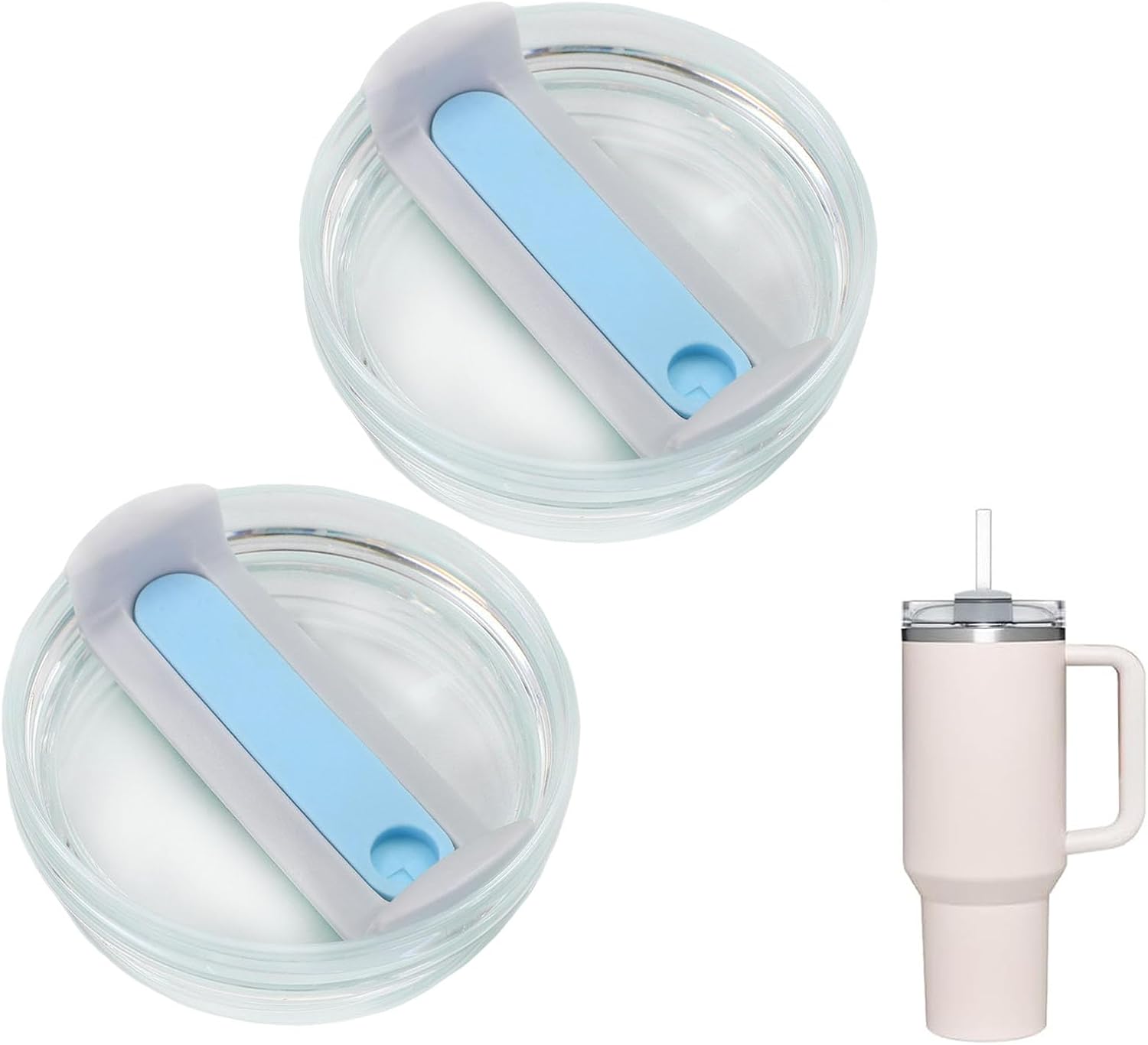 2pcs Tumbler Lid for 40oz Stanley Cup,Replacement 40 oz Tumbler Lid,Dustproof Spill Proof Splash Resistant Tumbler Lids Reusable Tumbler Cover for Stanley and More Coffee Mugs (Transparent Blue+Grey)