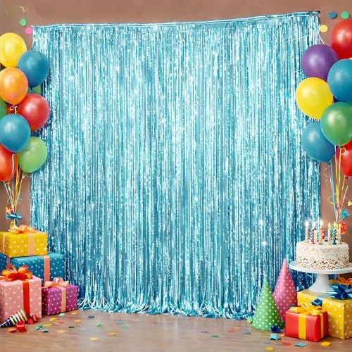 Image of Pool Party Decorations - Blue Tinsel Streamers Backdrop Banner | Summer Party Favors Supplies Indoor Outdoor - Ocean Themed Party Decorations for Beach Sea Water Blue Birthday,2 Pack