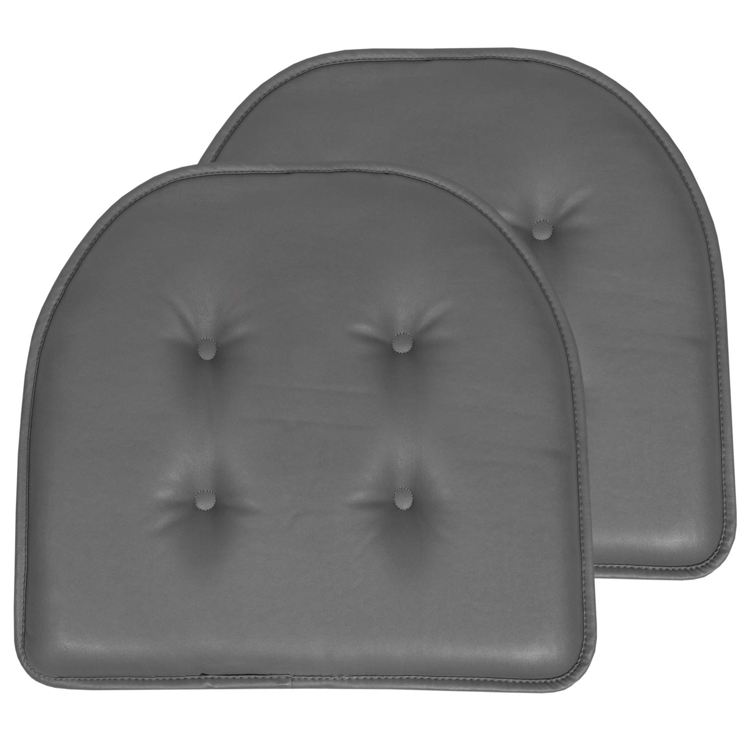 Sweet Home Collection Chair Cushion Memory Foam Pads Tufted Slip Non Skid Rubber Back U-Shaped 17" x 16" Seat Cover, 2 Count (Pack of 1), Faux Leather Gray