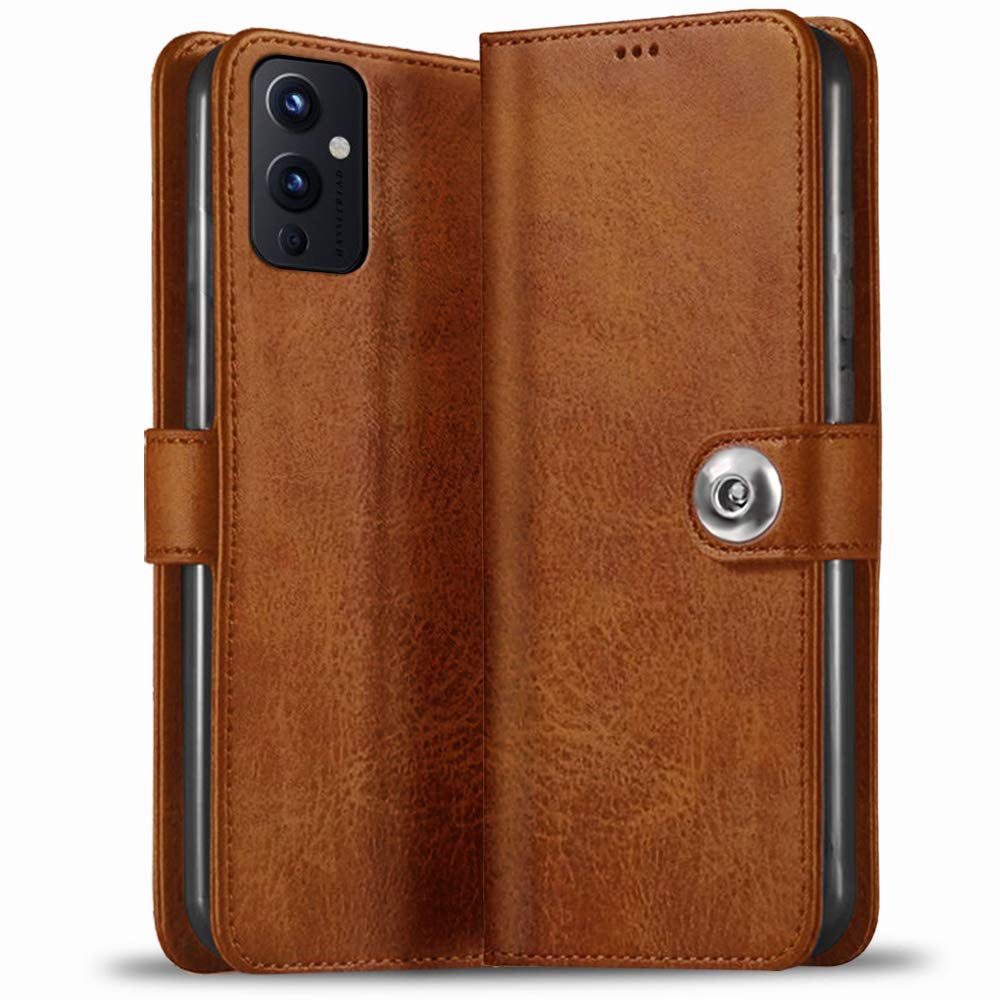 TheGiftKart Genuine Leather Finish Flip Back Cover for OnePlus 9 5G | Inside Pockets & Inbuilt Stand | Wallet Style Back Case | Designer Button Magnet Flip Back Cover for OnePlus 9 5G (Brown) (B08ZLNFFH5) Amazon Price History, Amazon Price Tracker