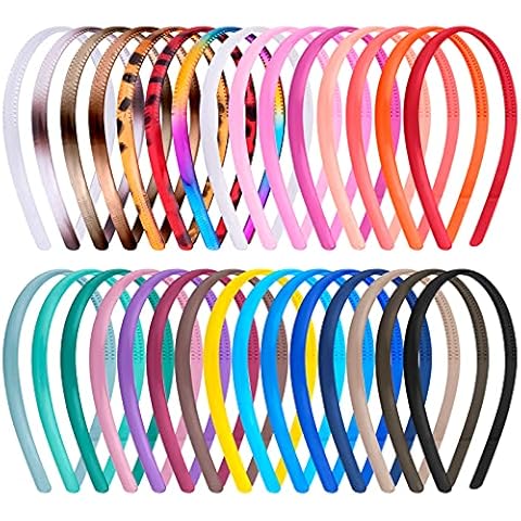 Duufin 30 Diadema Plástico Diadema de Pelo de Plástico Coloridas Diadema Lisa de 0,8 cm Diadema de Plástico Delgada Cover