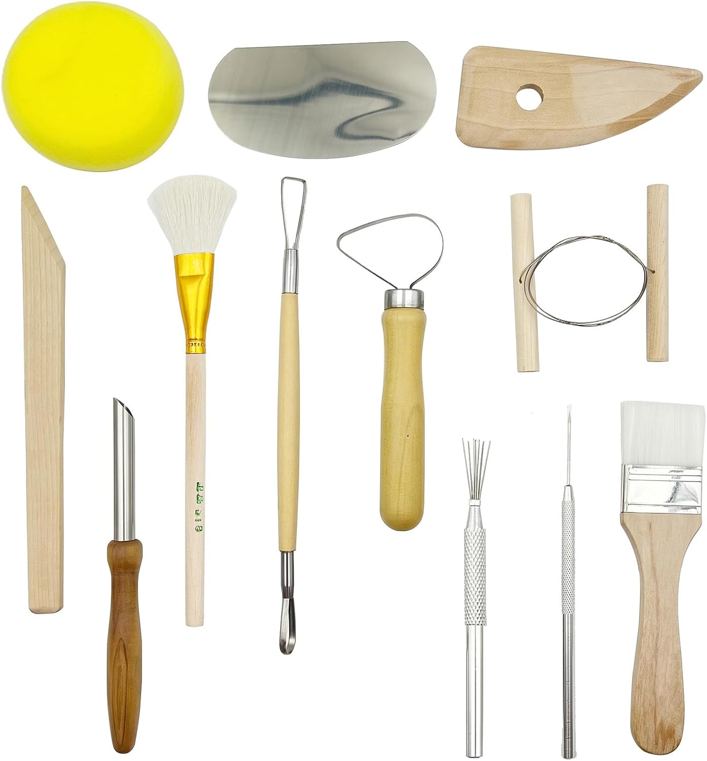 12PCS Pottery Tools Kit for Beginners Clay Sculpting & Ceramic mud Tools Set with Sponge Carving Supplies Cleaning Easy-to-Use Pottery Starter Kit for DIY Craft & Clay Modeling