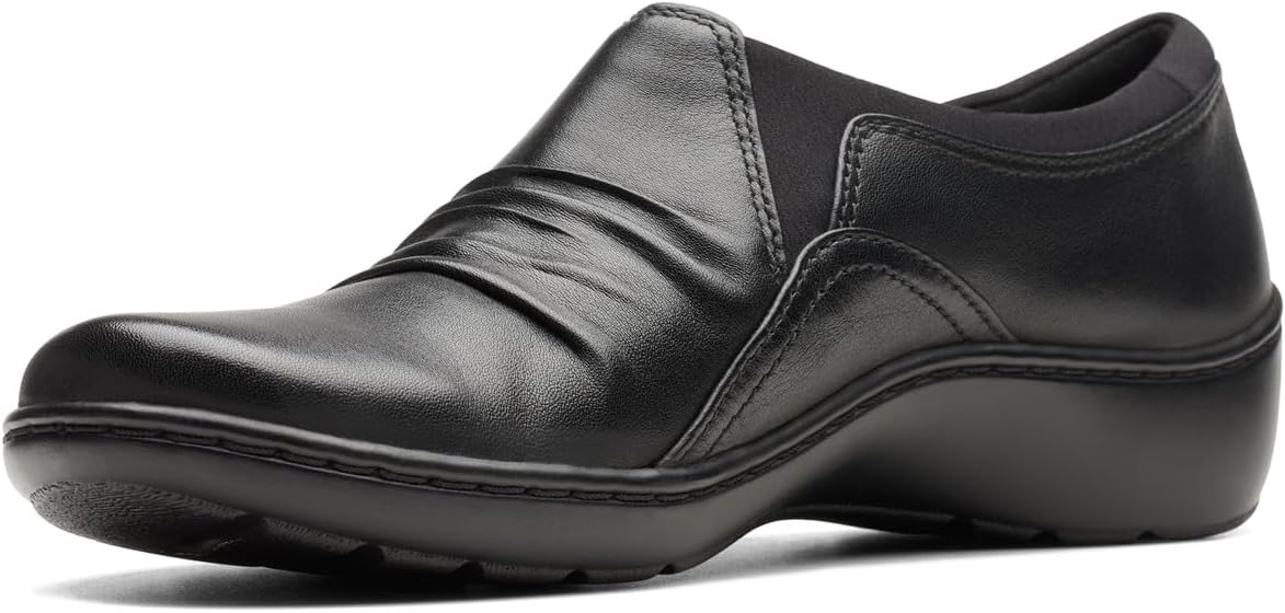 Clarks Women's Cora Dusk Loafer, Black Leather, 9.5