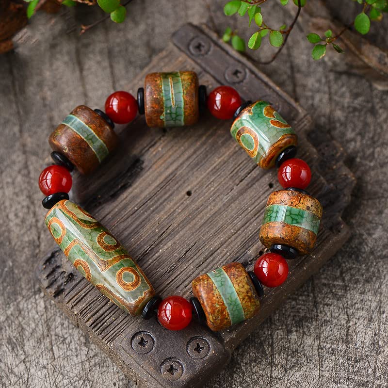 Bracelet perles Dzi en agate naturelle authentique de style tibétain