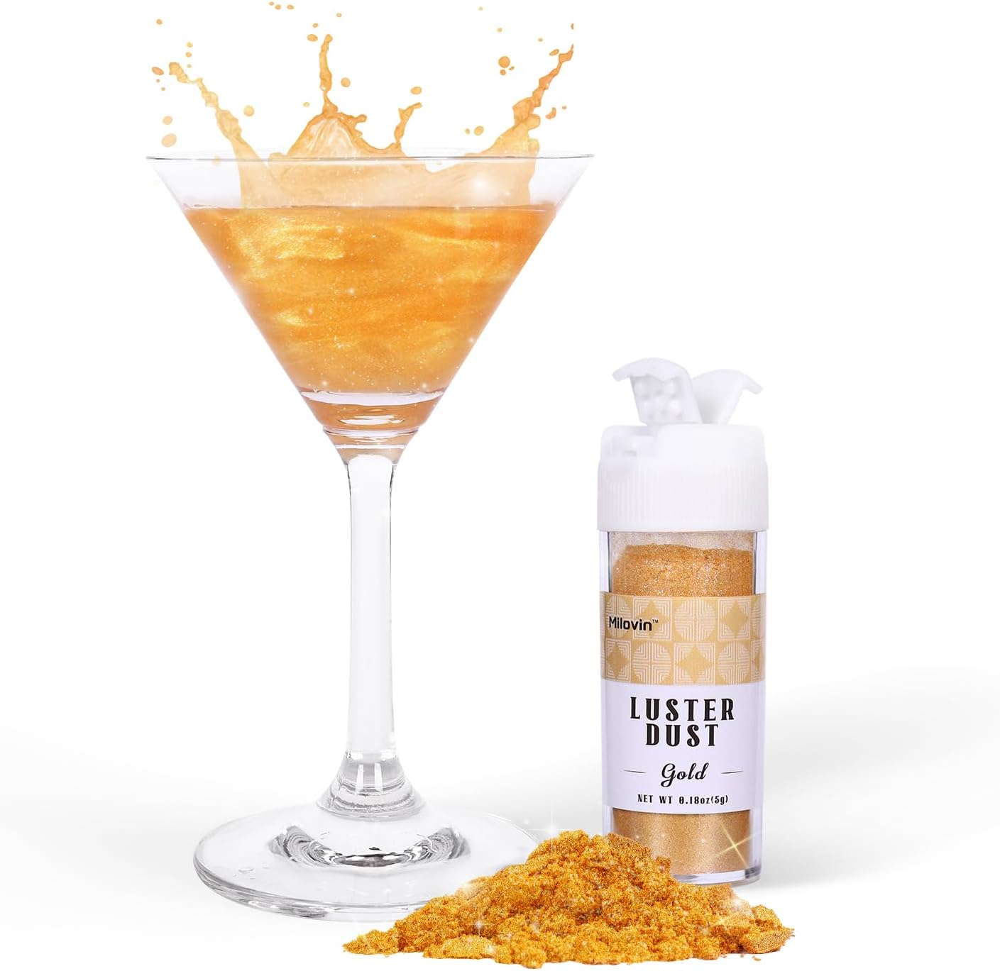 Gold Edible Glitter for Drinks, 5g Luster Dust Edible for Food, Perfect for Cake Decorating, Cocktails, Cupcakes, Drinks, Chocolate, Strawberries(0.18oz, Gold)