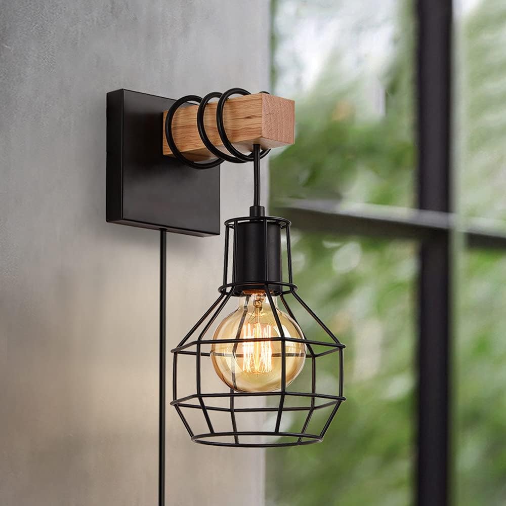 Lightess Plug in Wall Sconce Dimmable, Wall Light with Dimmer On/Off Switch, Industrial Metal Black Wall Lamp for Living Room LG9872949
