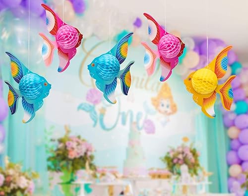 Miniatura 2 de 90shine 12 piezas de suministros de decoración de fiesta de peces tropicales, bajo el marsirenaLuauhawaianocentro de mesa de cumpleaños para niños