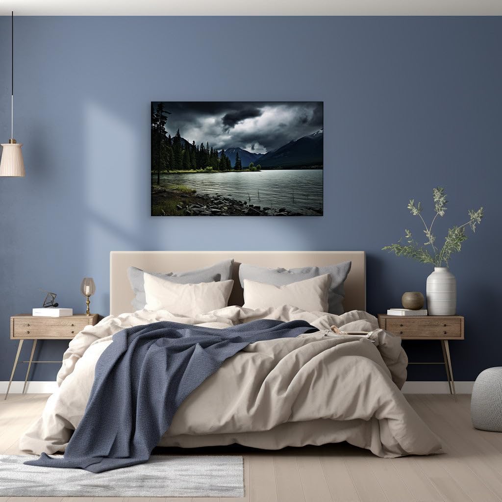 Canvas for Living room. Whispering Reflections Amidst a Wakening Storm, 27 x 18 inch Canvas Wall Art - Contemporary Masterpieces - Modern Home Decor