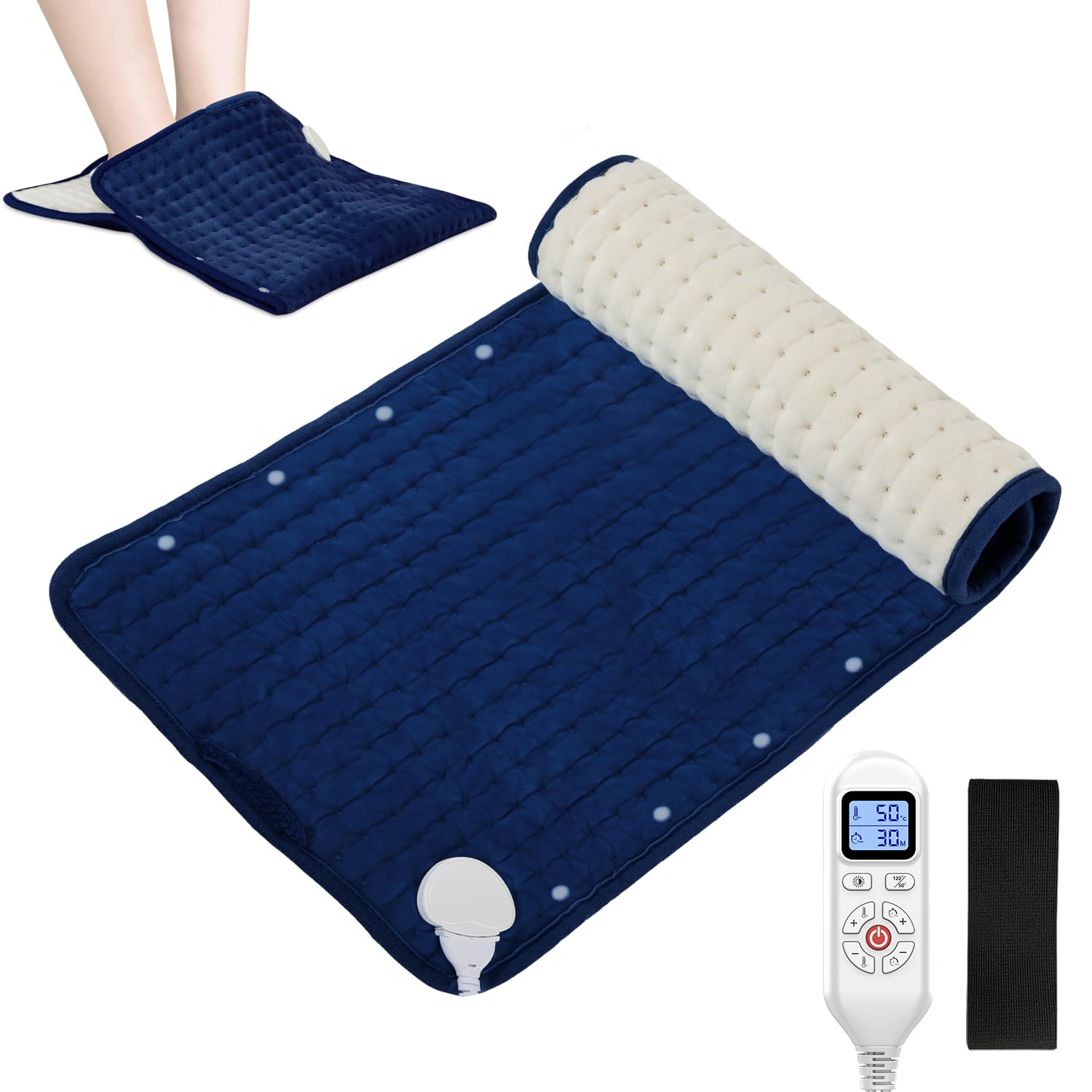 JOBYNA Termoforo Elettrico per Ginocchia, 2Pcs Termoterapia Cuscino Termico per Alleviare il Dolore, Timer di spegnimento automatico, riscaldamento 5s, 30-70 ℃ regolabile, lavabile in lavatrice Blu