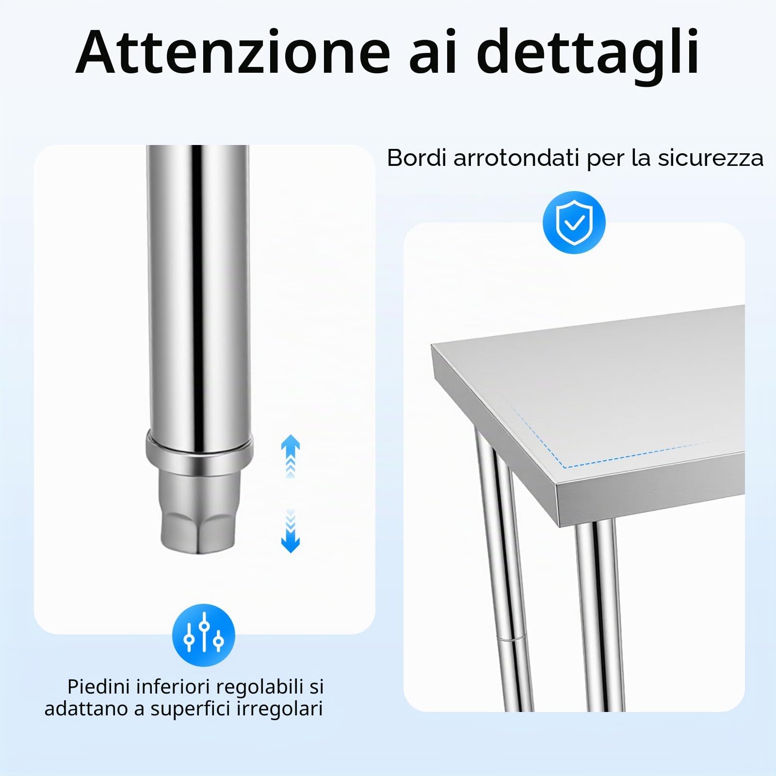 Tavolo da lavoro in acciaio inox, 60 x 45 x 80 cm, tavolo da cucina professionale, capacità di carico 400 kg, 4 gambe regolabili per ristorante, cucina, bar, hotel, garage