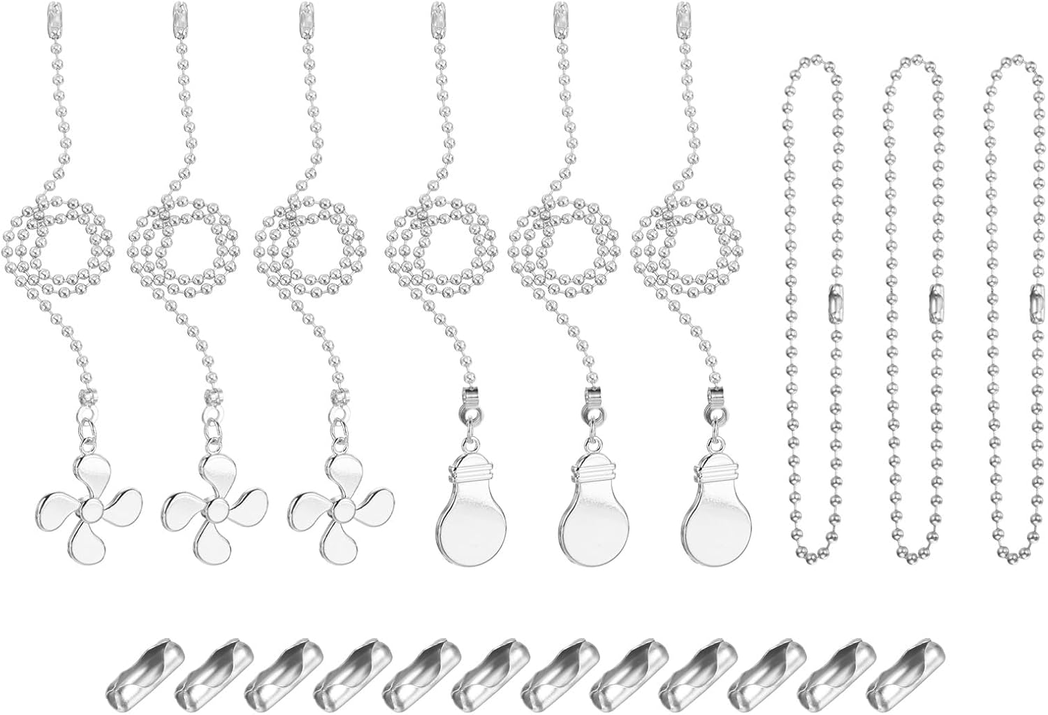 uxcell 13 Inch Ceiling Fan Pull Chain Extender Sets, 6 Pcs Beaded Ball Fan Pull Chain Extender Ornament with Pull Loop Connectors Extension Chains for Ceiling Light Lamp Fan, Silver