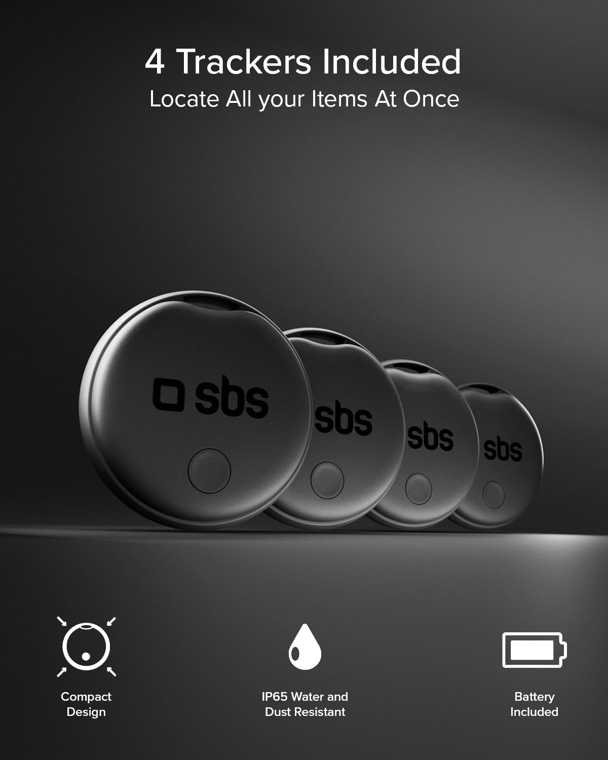 SBS Track My Dual Kit, 4 Localizzatori Smart Tag, Finder Trova Oggetti (Confezione da 2)