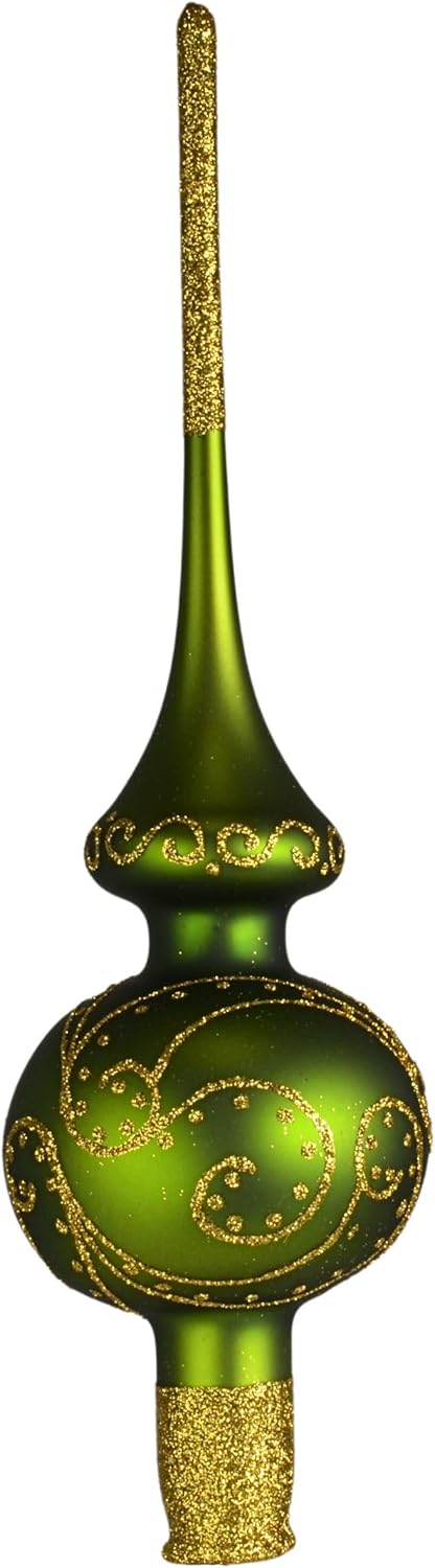 Green Hand Blown Glass Christmas Tree Topper. Made in Ukraine.