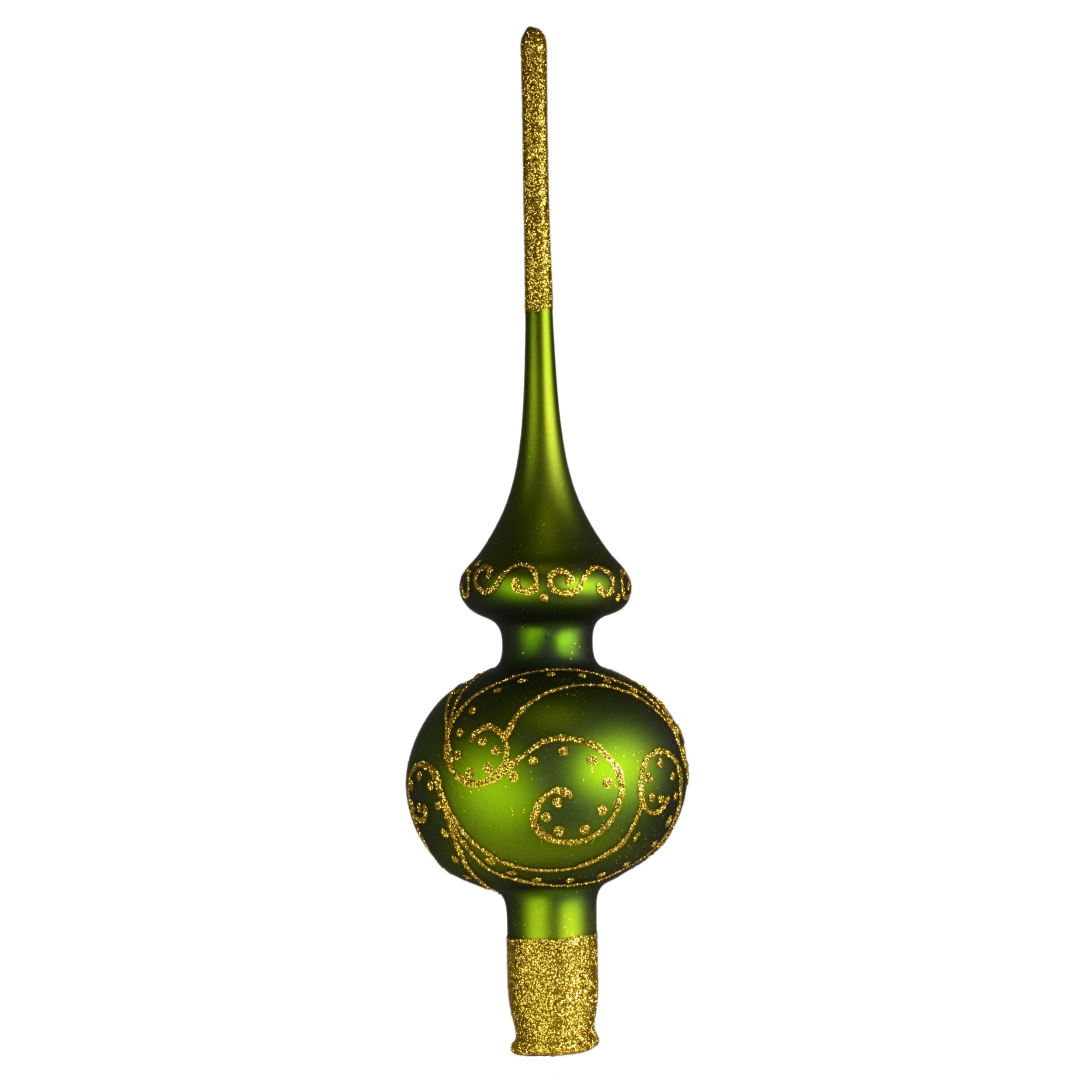 Green Hand Blown Glass Christmas Tree Topper. Made in Ukraine.