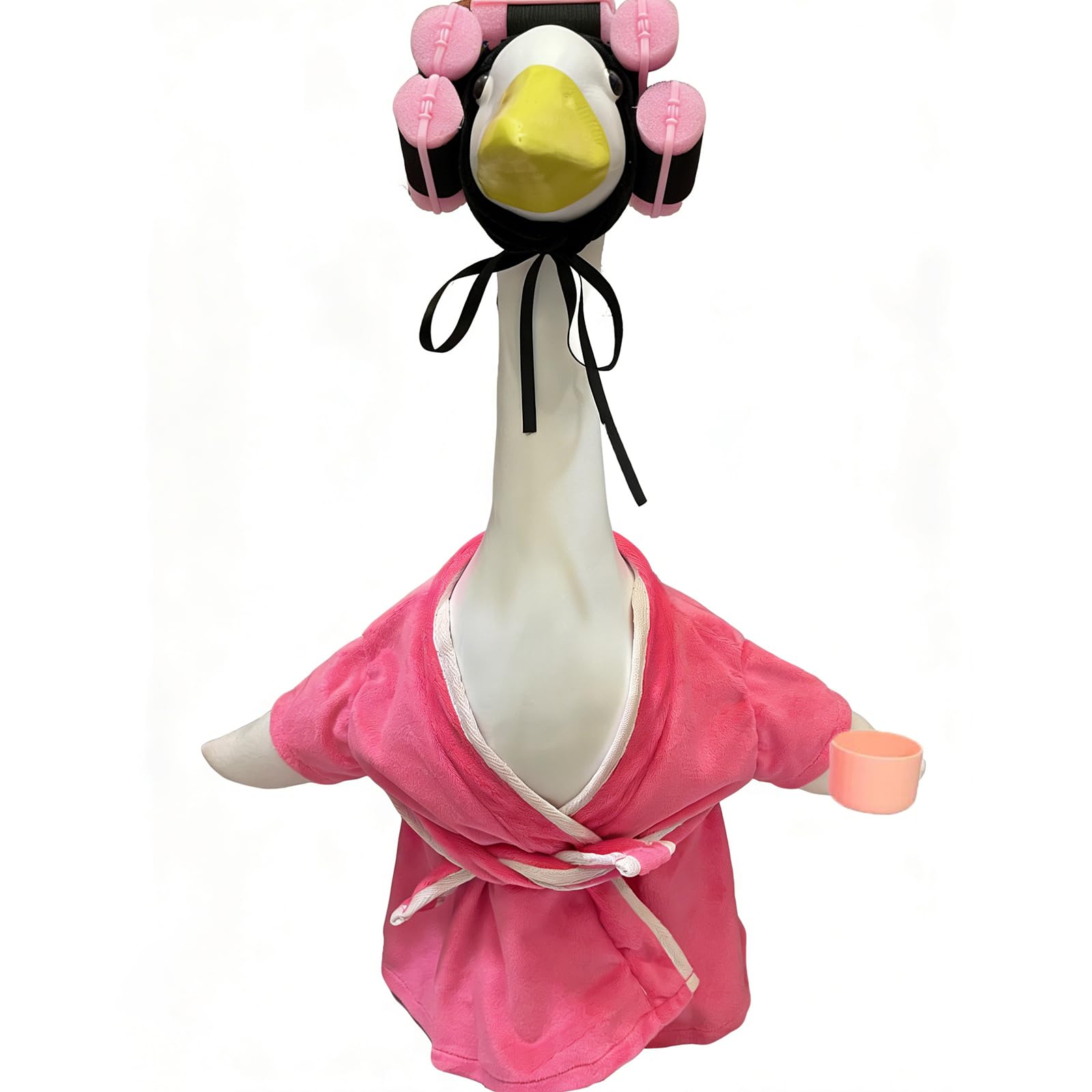 BDSHGRDH porch goose， Porch Goose Old Lady Outfit Creative Plastic Bathrobe with Curlers, Belt for Outdoor Garden Yard(Pink)