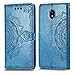 Galaxy J7 Refine Case - PU Leather Wallet Embossed Mandala Floral Flowers Kickstand Flip Cover Card Holder for J7 2018 Blue