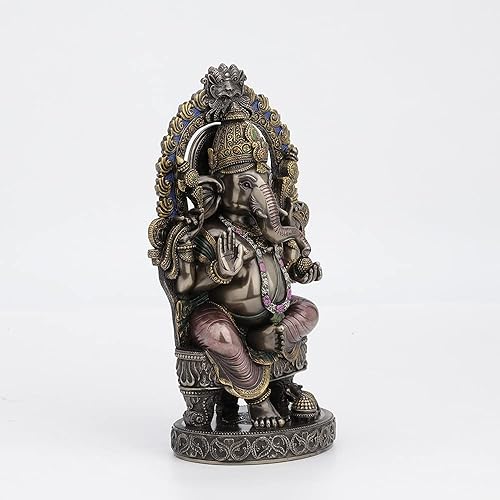 Miniatura 3 de Veronese Design 10 1/4 pulgadas de alto Lord Ganesha sentado en el trono con arco del templo elefante hindú Dios Fortuna Estatua de resina bronceada