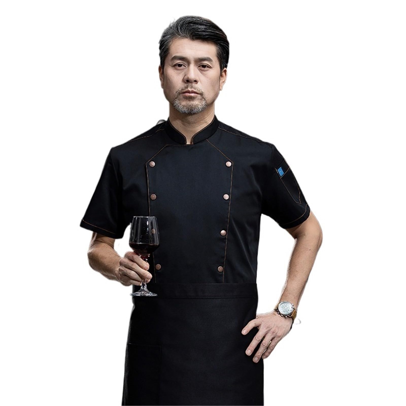 Koch Uniform Koch-Arbeitskleidung Sommer Kurzarm Atmungsaktive Kochuniform Arbeitskleidung Schweißabsorbierende Halbarm Weiße Kochuniform(White,XL)