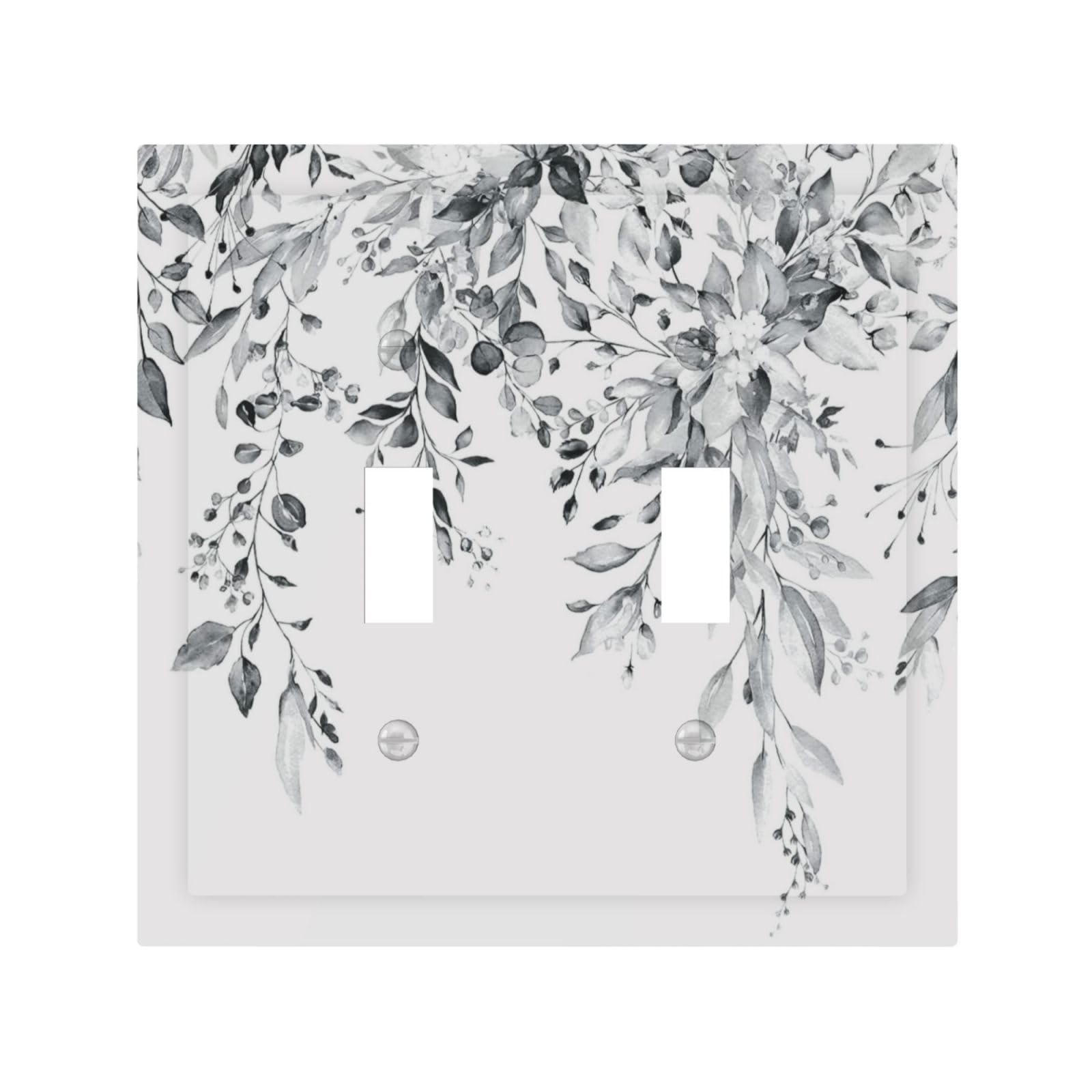 White/Grey Sage Eucalyptus Leaves Decorative 2 Gang Double Toggle Outlet Light Switch Cover, Two Gang Toggle Wall Plate Electrical Faceplate Dual Device Switchplate