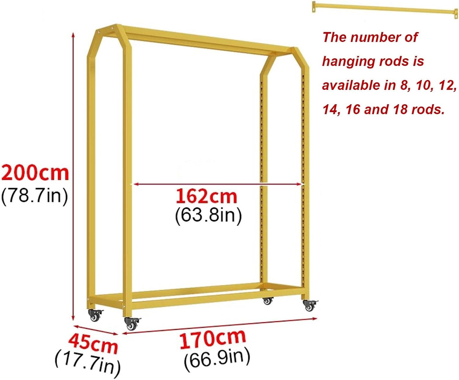 Adjustable Mobile Textile Display Rack Cart with Brakeable Wheels – 14 Rods Organizer for Vinyl Rolls, Car Film, Tablecloths & Wrapping – 170x45x200cm Storage Solution