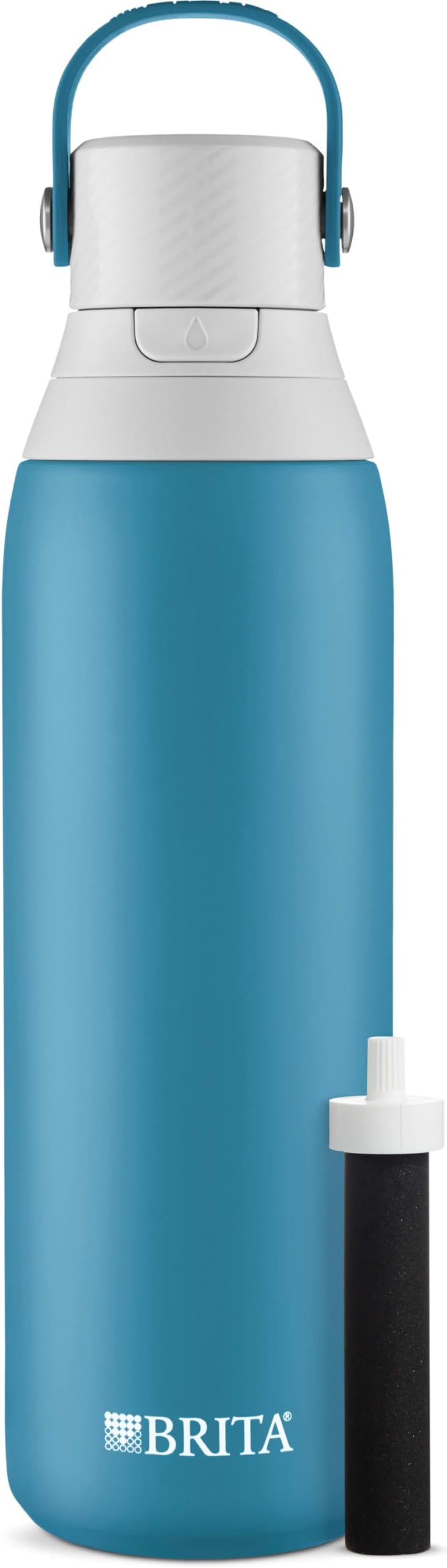 Brita Insulated Filtered Water Bottle with Straw, Reusable, Stainless Steel Metal, Blue Jay, 20 Ounce