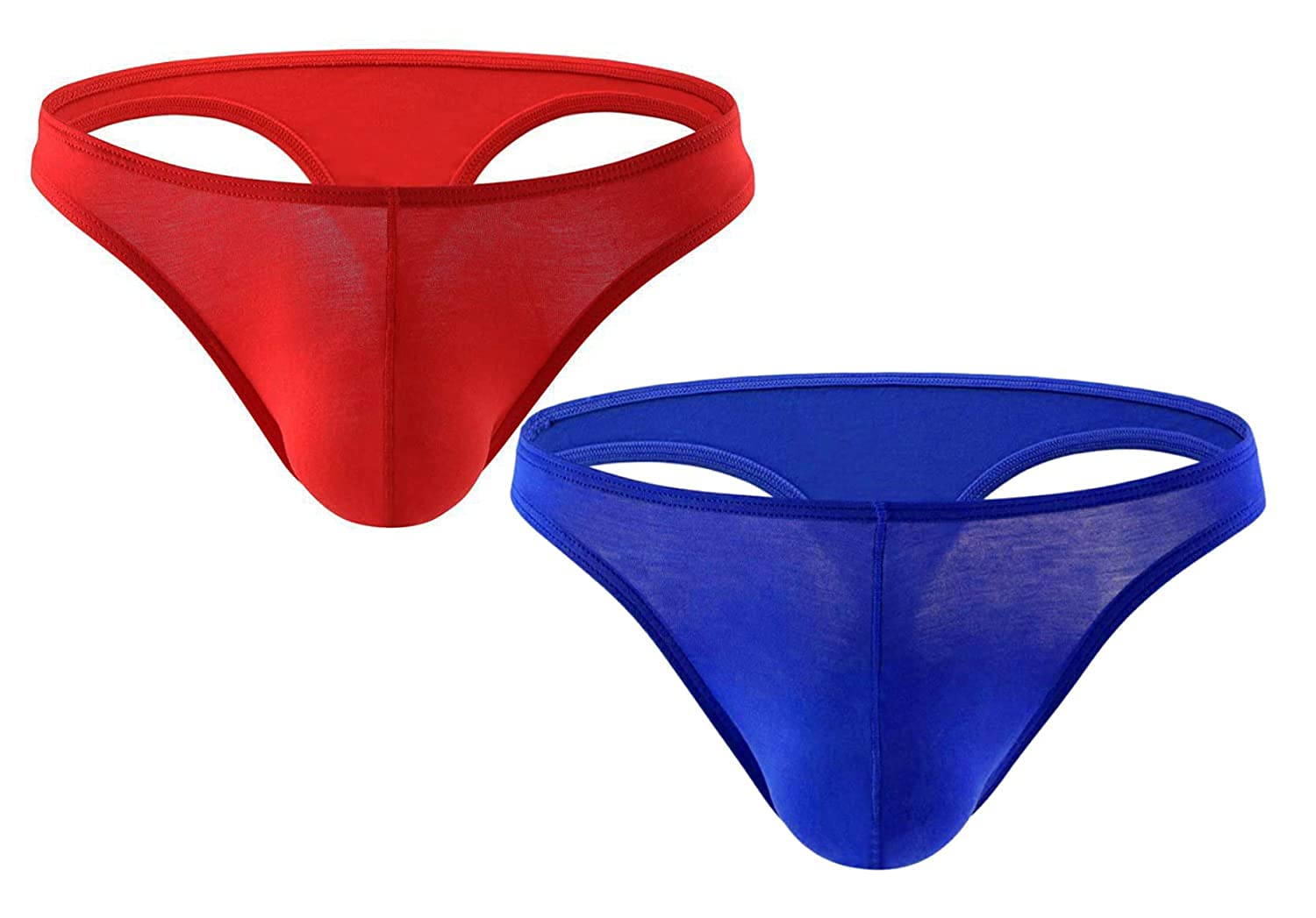 Men's Combo of Sheer Stretch Low Rise Thong Underwear Sexy Bikini Style, Free Size Fit for S-M-L Waist, Solid Blue and Red Color, 2 Pcs Combo-image-41