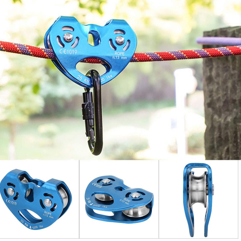MAGT Polea de Escalada 30KN Polea Doble Zip Line Rescue Cable Trolley Equipo para Escalada en Roca Al Aire Libre Polea Escalada Polea Doble(Color : Azul)