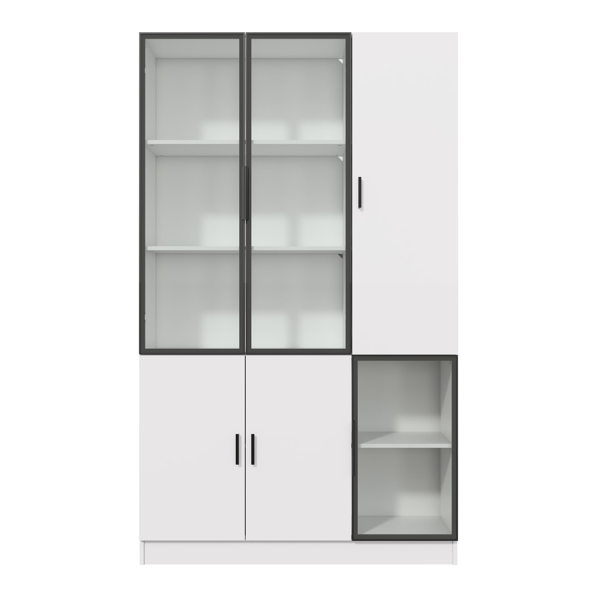 SUKY Vetrina in vetro, 120 x 35 x 200 cm, vetrina in vetro, altezza 200 cm, con luci a LED, multiStorage, libreria con porta in vetro con telaio in alluminio
