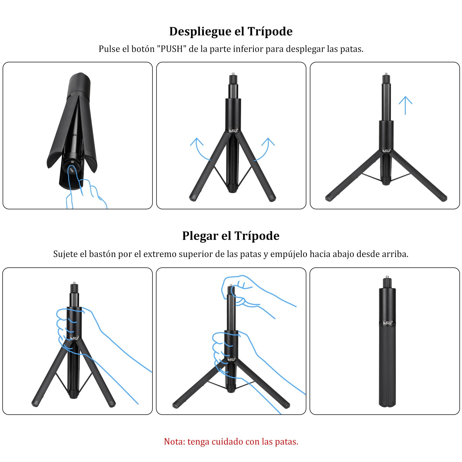 HSU Palo selfie invisible de 120 cm para Insta 360, palo invisible 2 en 1 + trípode para Insta 360 X5/X4/X3/ONE X2 Hero 13 Hero 12, negro