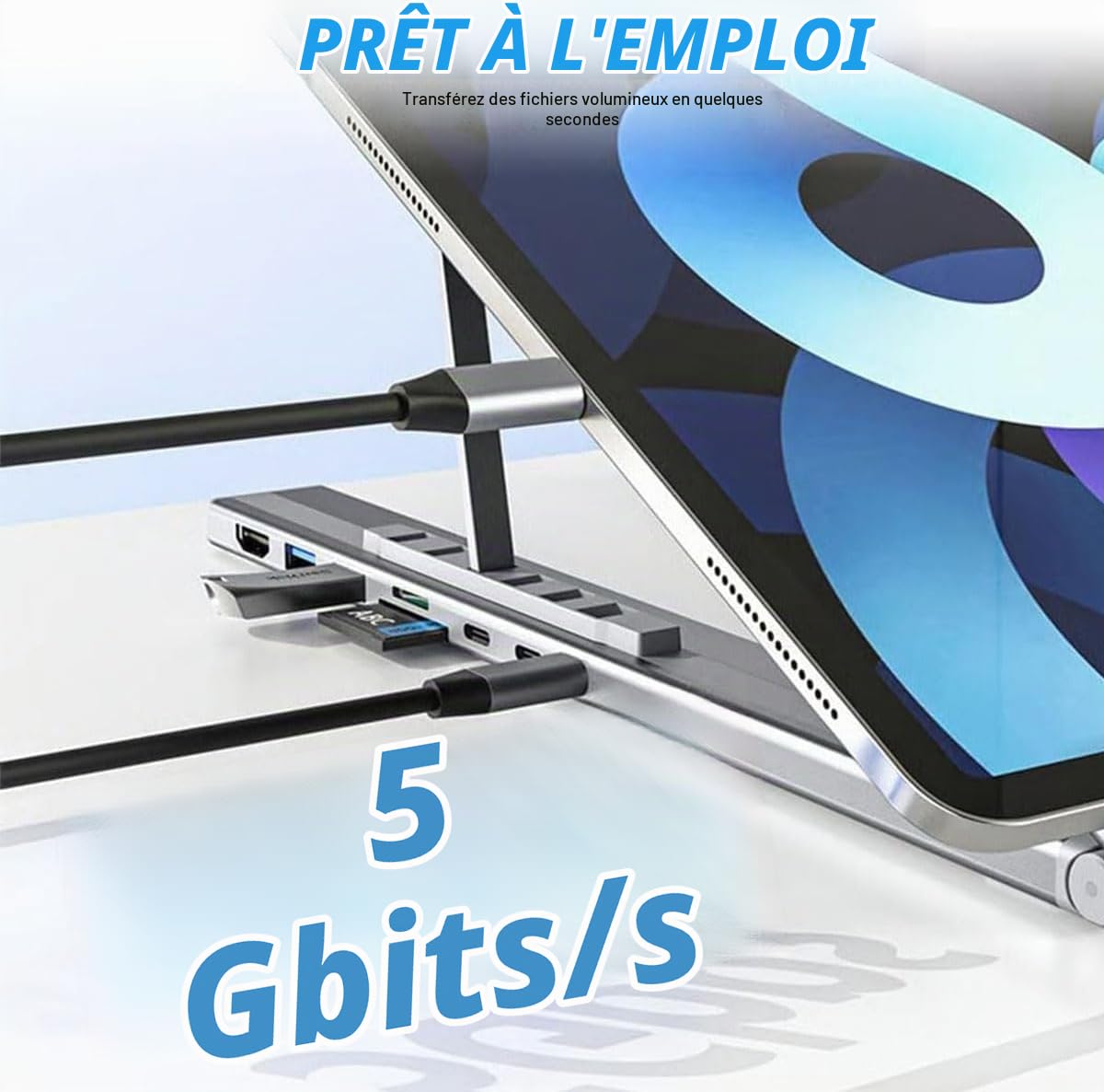 8 en 1 Support de Station d'accueil de Tablette pour Ordinateur Portable, avec HDMI 4K, 2 USB-A 3.0, 2 USB-C PD 3.0 100W, emplacements pour Cartes SD/TF, Support réglable Portable Universel M0X9 Pro