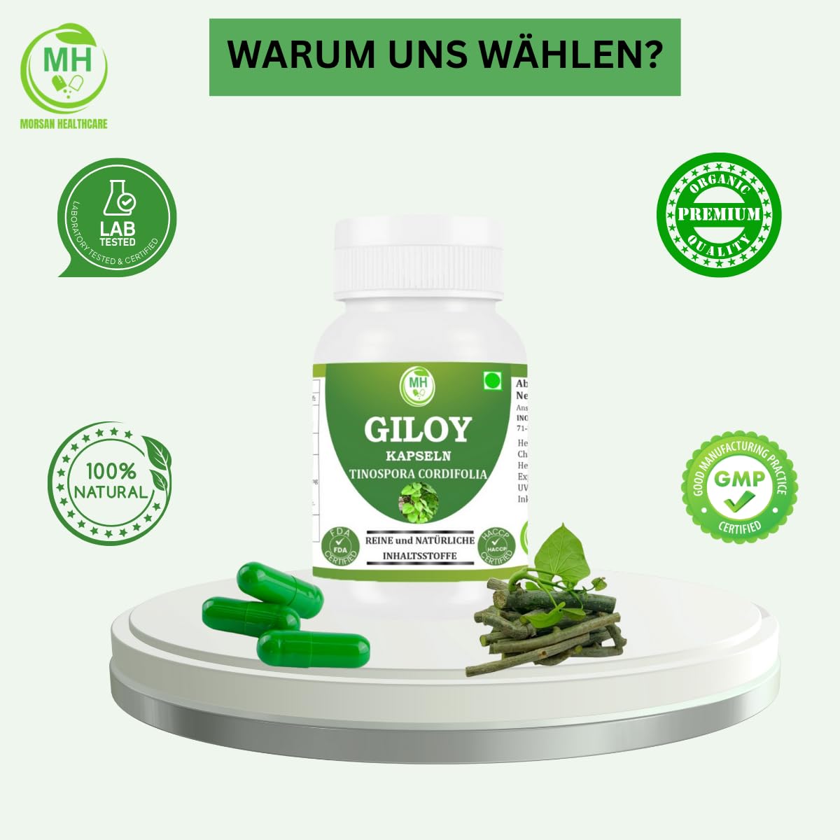 Bio Giloy Guduchi 500mg Extrakt | Natürliches Tinospora Cordifolia zur Immun-Unterstützung | Ayurvedisches Nahrungsergänzungsmittel | Vegan & Ohne Zusatzstoffe | 240 Kapseln