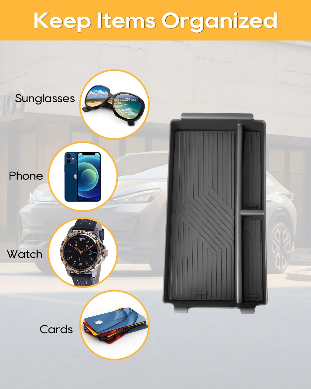 YEE PIN Compatibile con Cupra Tavascan 2025 2026, contenitore per console centrale, bracciolo centrale, vano portaoggetti, organizer con tappetino antiscivolo, per Tavascan VZ EV 2026 2027 accessori