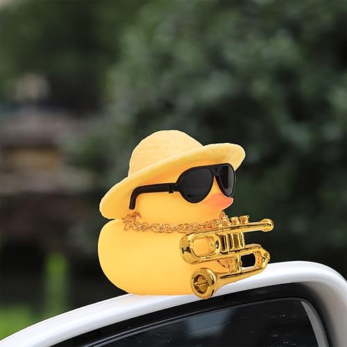 Miniatura 7 de wonuu Adorno de pato para automóvil, decoración de tablero de goma para salpicadero de automóvil, accesorios con gafas de sol, sombrero superior,