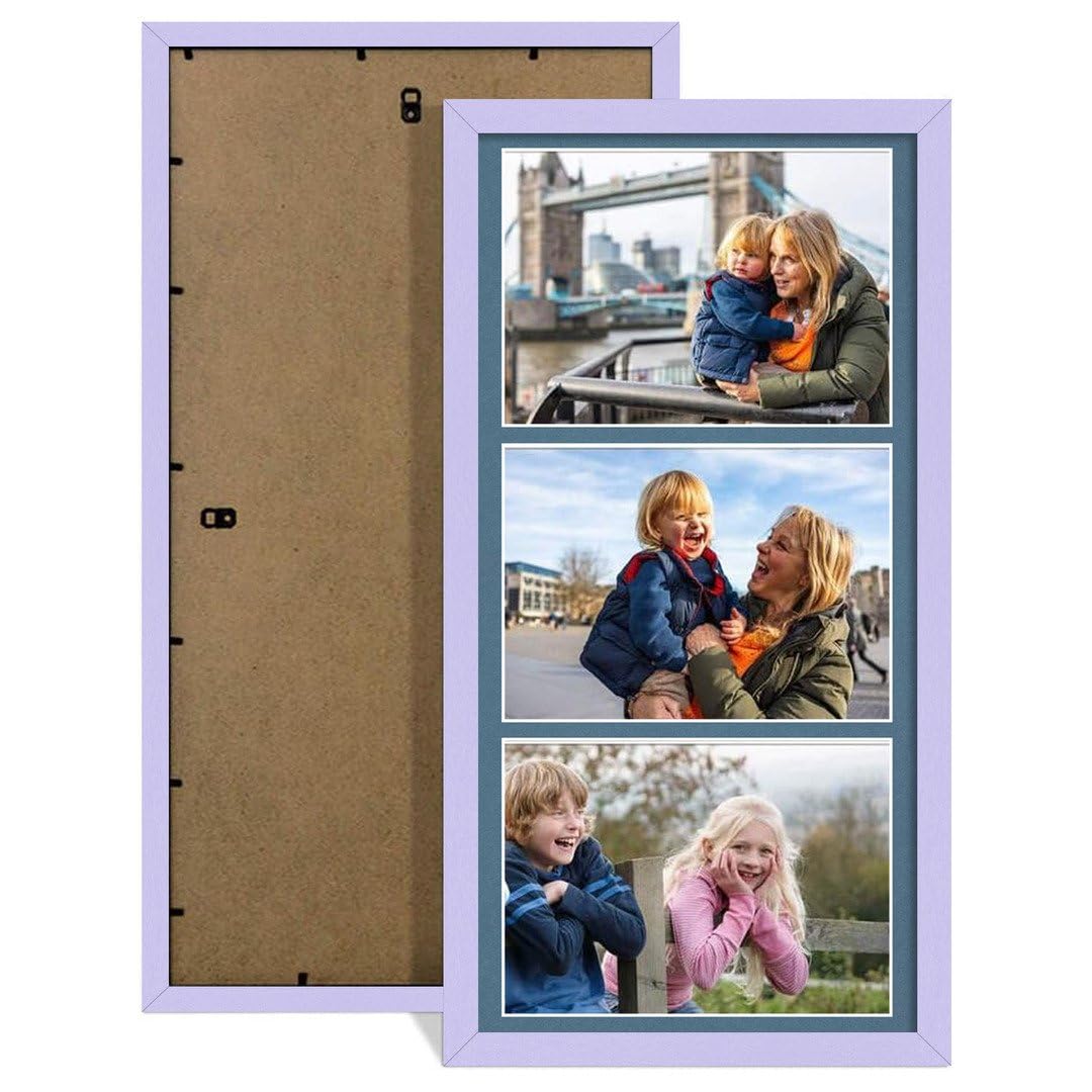 Procut Global 16X8 Purple Photo Frames For Multiple Pictures with Pompadour Mount-Sleek Collage Frame with 3 Apertures (3x) 7X5-Engineered Wood with Shatterproof Perspex