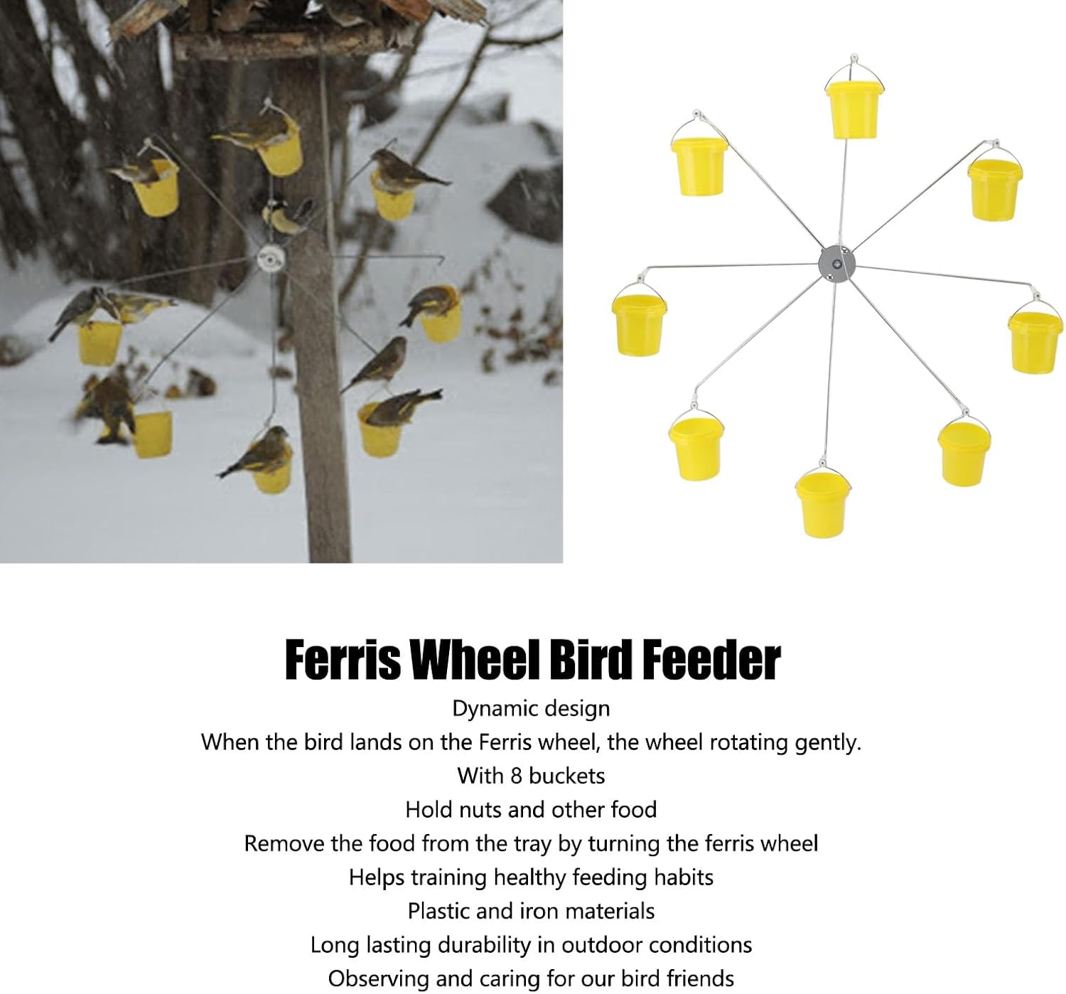 Generic Dynamic Ferris Wheel Bird Feeder, Ferris Wheel Rotating with 8 Buckets, Hummingbird Feeders, Plastic Iron Outdoor Hanging Decorative Bird Toy with Feeder for Feeding Birds image 5
