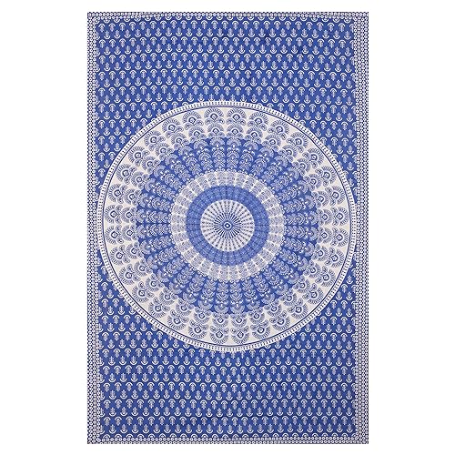 Image of RajasthaniKart Comfort Rajasthani Jaipuri Traditional Sanganeri Print 144 TC 100% Cotton Single Bedsheet with 1 Pillow Cover SB-256 (Blue)