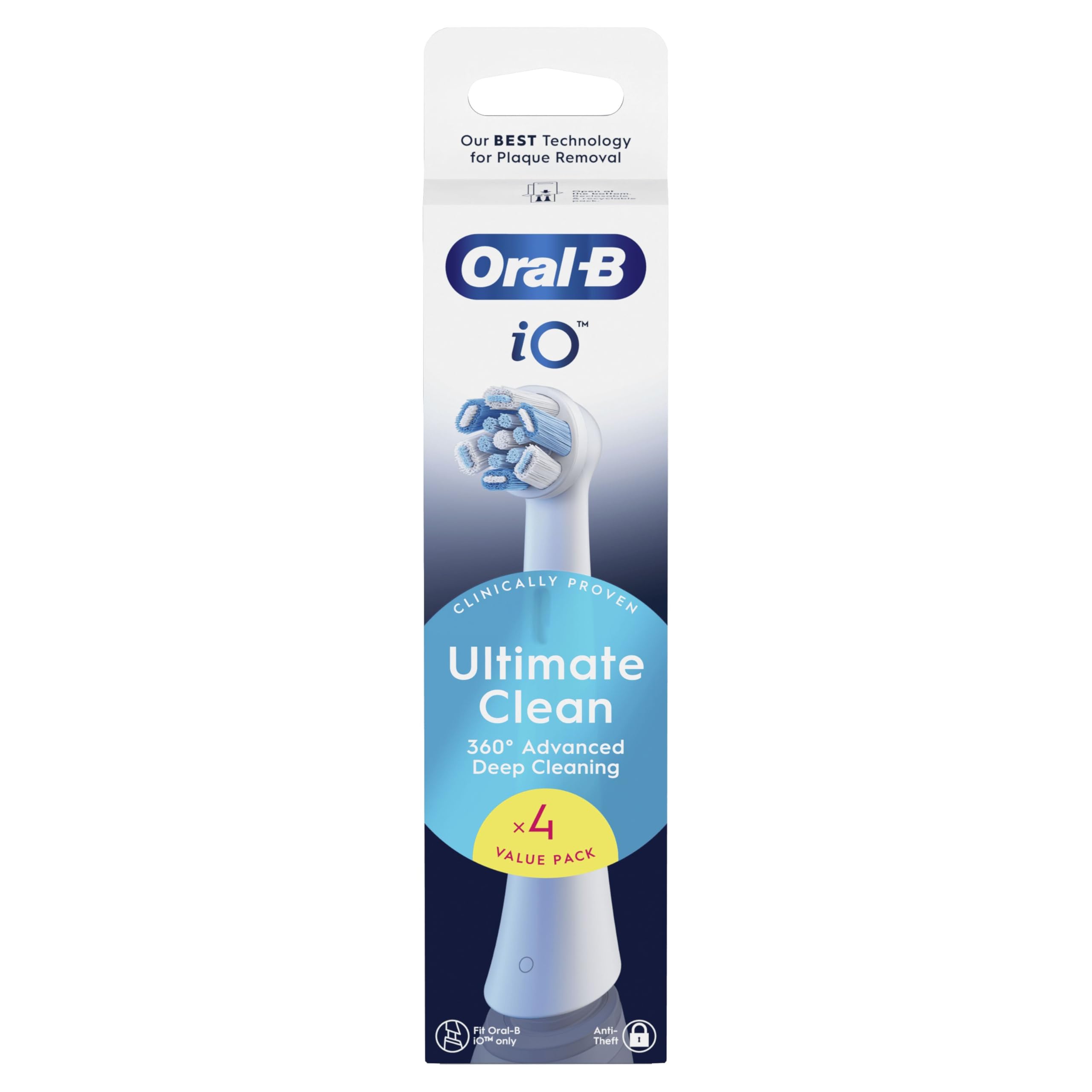 Oral-B Testine di Ricambio iO Ultimate Clean, Bianche, 4 Ricambi - 4 Testine di Ricambio per Spazzolino Elettrico, Rotonde Originali, Rimozione Profonda Della Piastra Batterica