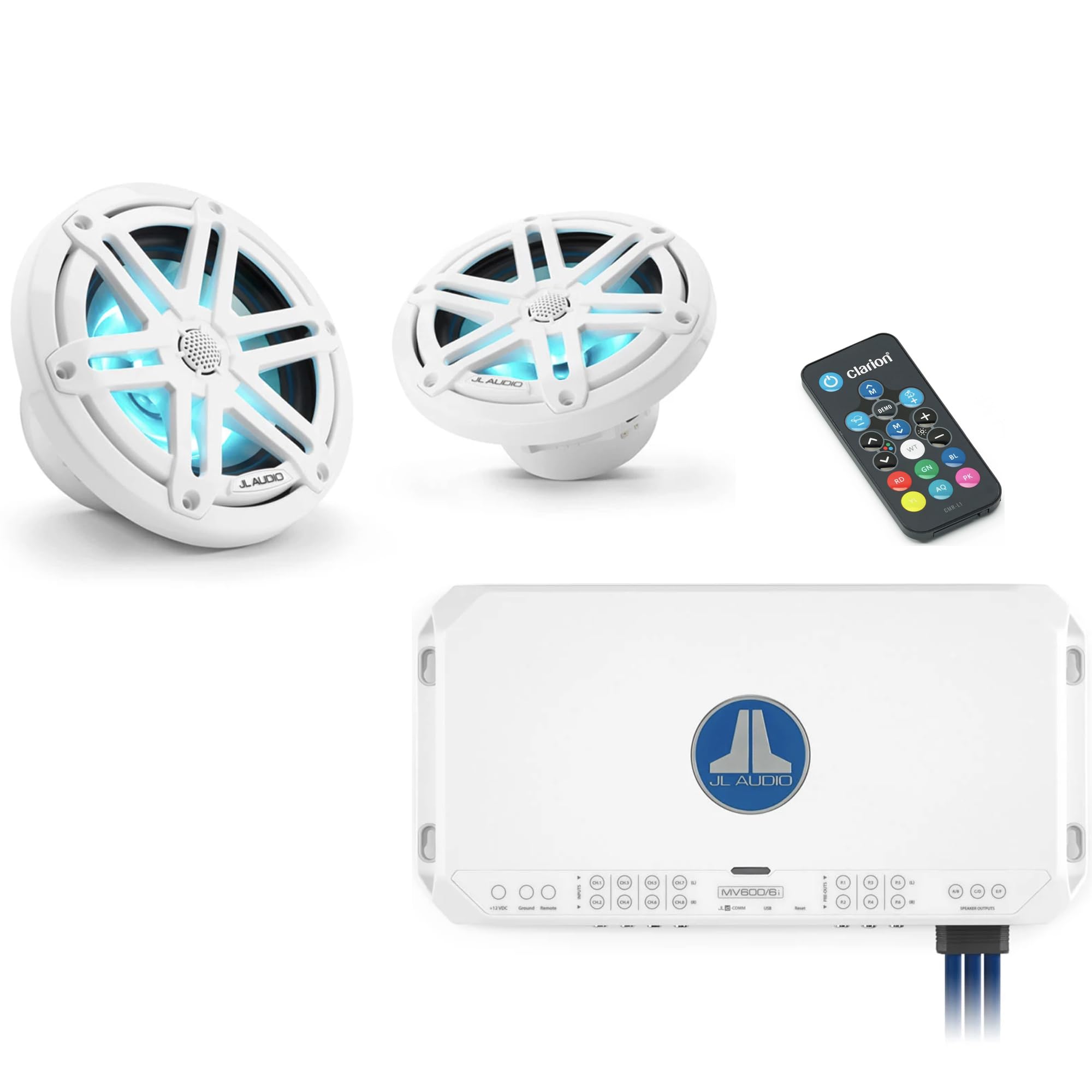 MV600/6i with 3 M3-650X-S-Gw-i RGB LED 6.5 Sport Grill White Speakers & LED Remote