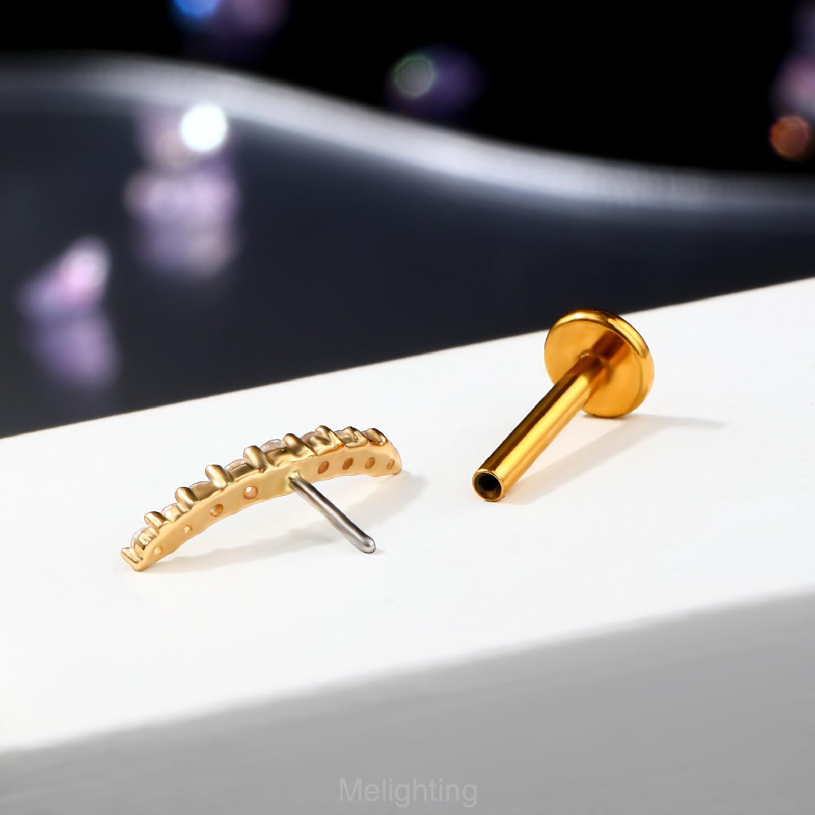 Melighting 14K Gelbgold Knorpel Ohrringe 16G Helix Stud Threadless Push In Flach Rücken Ohrring CZ Tragus Piercing Schmuck 6mm