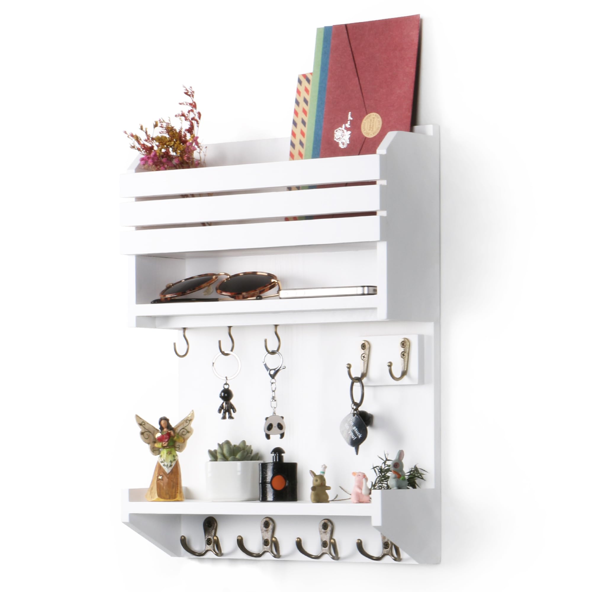 Innovation Key Holder for Wall, Wall Mounted Mail Organizer with 9 Key Hooks, White