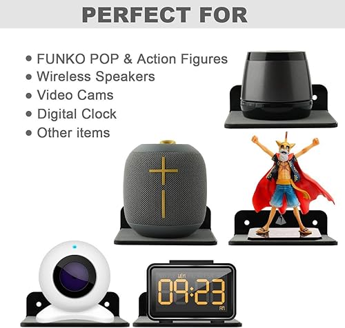 Miniatura 6 de TXEsign Estantes flotantes pequeños para altavoces, paquete de 2 estantes de pared, soporte de altavoz para altavoz, estante de exhibición de cámara