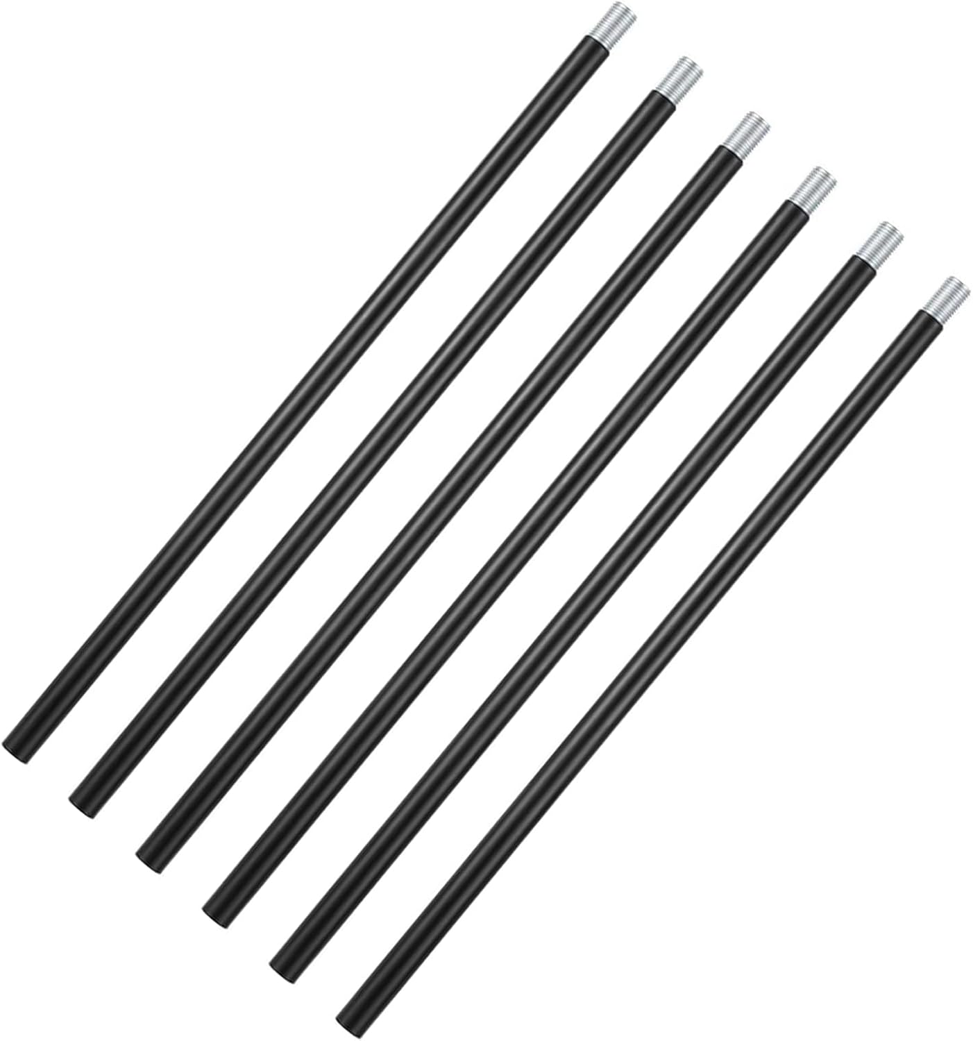 6 PCS 12 Inch M10 Threaded Extension Rod, Matte Black Extension Rod for Pendant, Island Lighting, Chandeliers, Lighting Fixture Rods Stems, Thread Pitch 1 mm