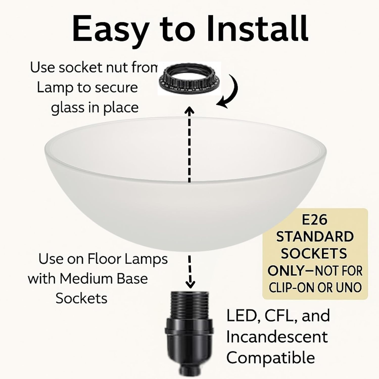 LIGHTACCENTS Glass Lamp Shade Replacement for Floor Lamp – Frosted Glass, 12” Diameter, 1.72” Opening, 4.75” Height – Lamp Shade for Floor Lamps, Replacement Glass for Floor Lamps (White)