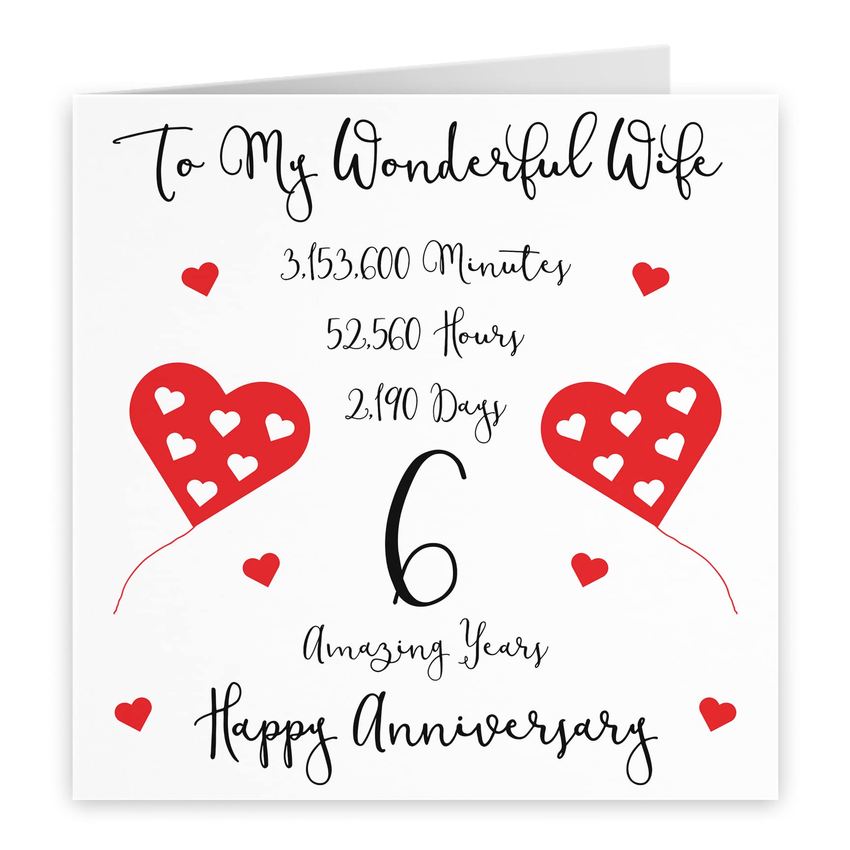 Hunts England, Romantic Wife 6th Wedding Anniversary Card, To My Wonderful Wife, 6 Amazing Years, Timeless Collection - Image 2