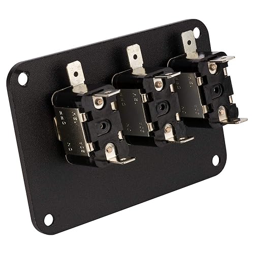 Miniatura 6 de Jtron - 3 interruptores de palanca de auto de carreras rojos, interruptor universal de encendido de 12 V, 3 grupos, placa de aluminio negro de