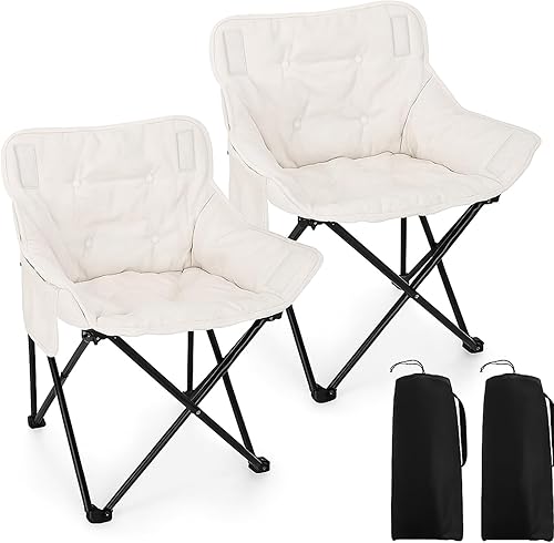 Redbaker Paquete de 2 sillas de campamento acolchadas de gran tamaño, portátil, para pesca, césped, campamento ligero al aire libre con asientos