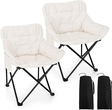 Redbaker 2 Pack Padded Camping Chair Oversized Portable Fishing Lawn Chair Light Weight Camp Outdoor with Padded Seats and Side Pocket for Camping, Fishing, Backyard, Festival