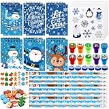 SevenMye 158-teil Weihnachten Schreibwaren Set mit Weihnachten Notizbüchern Bleistiften Radiergummis Aufklebern und Stempeln Mitarbeitergeschenke, Geschenke für Kollegen