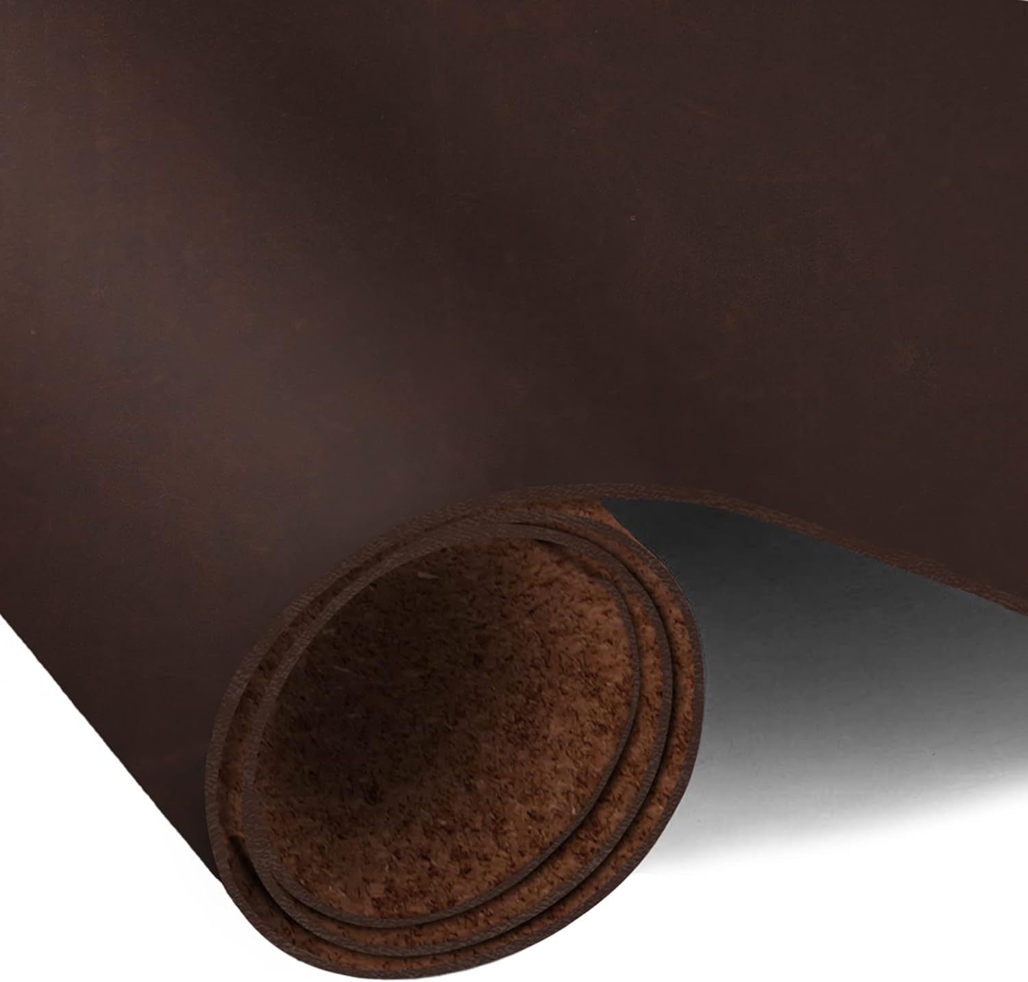 ELW Grass Fed Leather 8-10 oz. (3-4mm) Heavy Duty Pre-Cut 12"x12" Dark Brown Full Grain Cowhide for Tooling, Carving, Holsters, Belts, Bags, Boots, Shoes, Cases, Repair, Knife Sheaths, Furniture